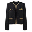 Bella Cropped Boxy Jacket - Sparkling Accents with Gold Chain Trim & Embellished Buttons
