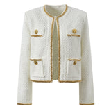 Bella Cropped Boxy Jacket - Sparkling Accents with Gold Chain Trim & Embellished Buttons