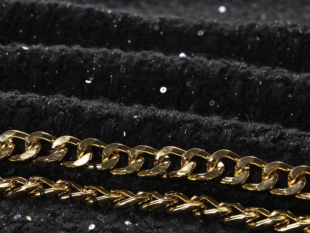 Bella Cropped Boxy Jacket - Sparkling Accents with Gold Chain Trim & Embellished Buttons