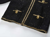 Bella Cropped Boxy Jacket - Sparkling Accents with Gold Chain Trim & Embellished Buttons