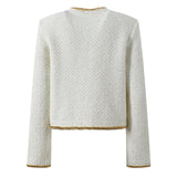 Bella Cropped Boxy Jacket - Sparkling Accents with Gold Chain Trim & Embellished Buttons