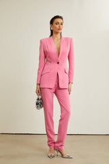Bella Jacket & Trousers - V - neck design - Mesh panelling - Belted loops - Front button fastening