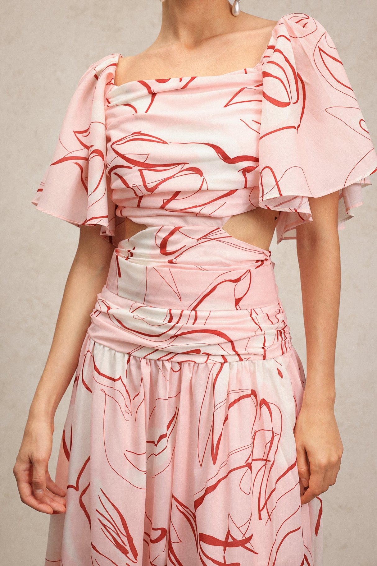 Bella Pink Maxi Dress with Puff Sleeves and Square Neckline