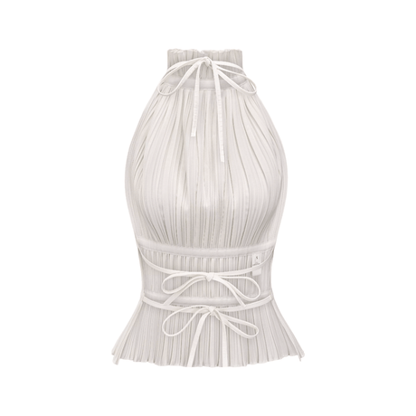 Bella Top - Pleated Crew Neck Open Back Spaghetti Tie Sleeveless Fashion Shirt