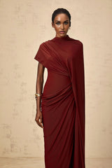 Benedetta Cape & Dress Set with Unique Draped Design in Red