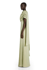 Benedetta Green One Shoulder Satin Maxi Dress