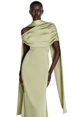 Benedetta Green One Shoulder Satin Maxi Dress