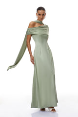 Benedetta Green One Shoulder Satin Maxi Dress