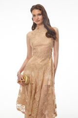 Benedetta Neutral Sleeveless Floral Embroidered Midi Dress
