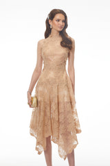Benedetta Neutral Sleeveless Floral Embroidered Midi Dress