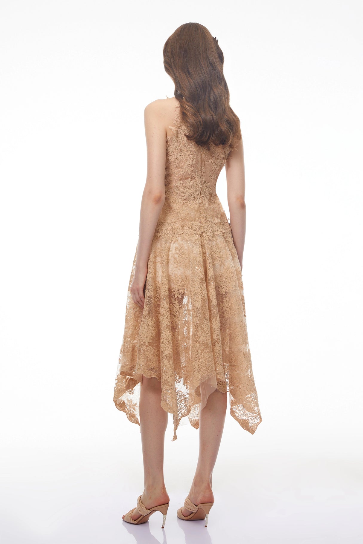 Benedetta Neutral Sleeveless Floral Embroidered Midi Dress