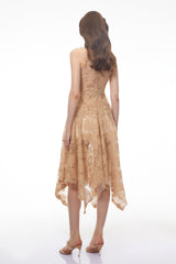 Benedetta Neutral Sleeveless Floral Embroidered Midi Dress