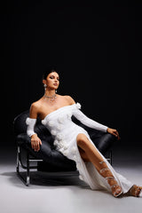 Benedetta White Off-Shoulder Maxi Dress with Floral Appliqués