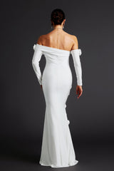 Benedetta White Off-Shoulder Maxi Dress with Floral Appliqués
