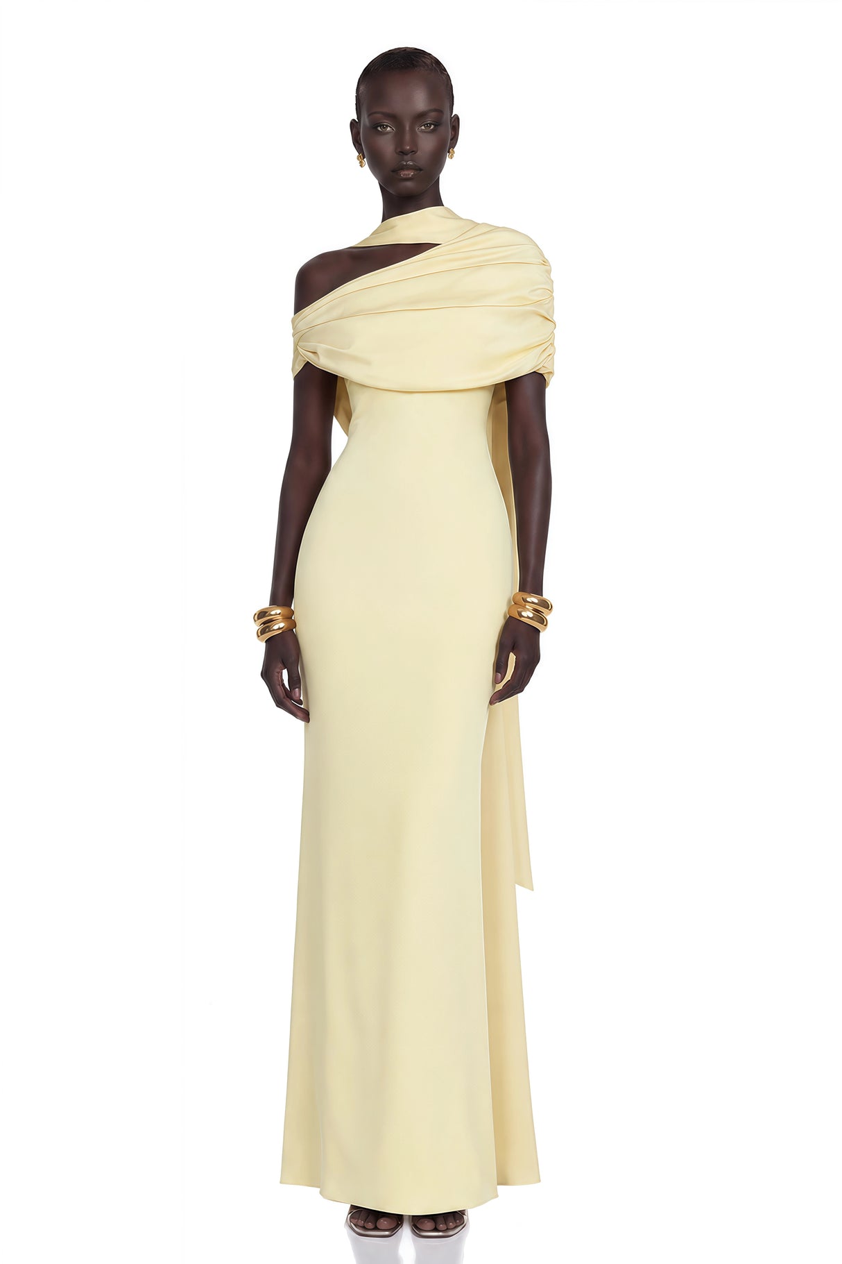 Benedetta Yellow One Shoulder Satin Maxi Dress