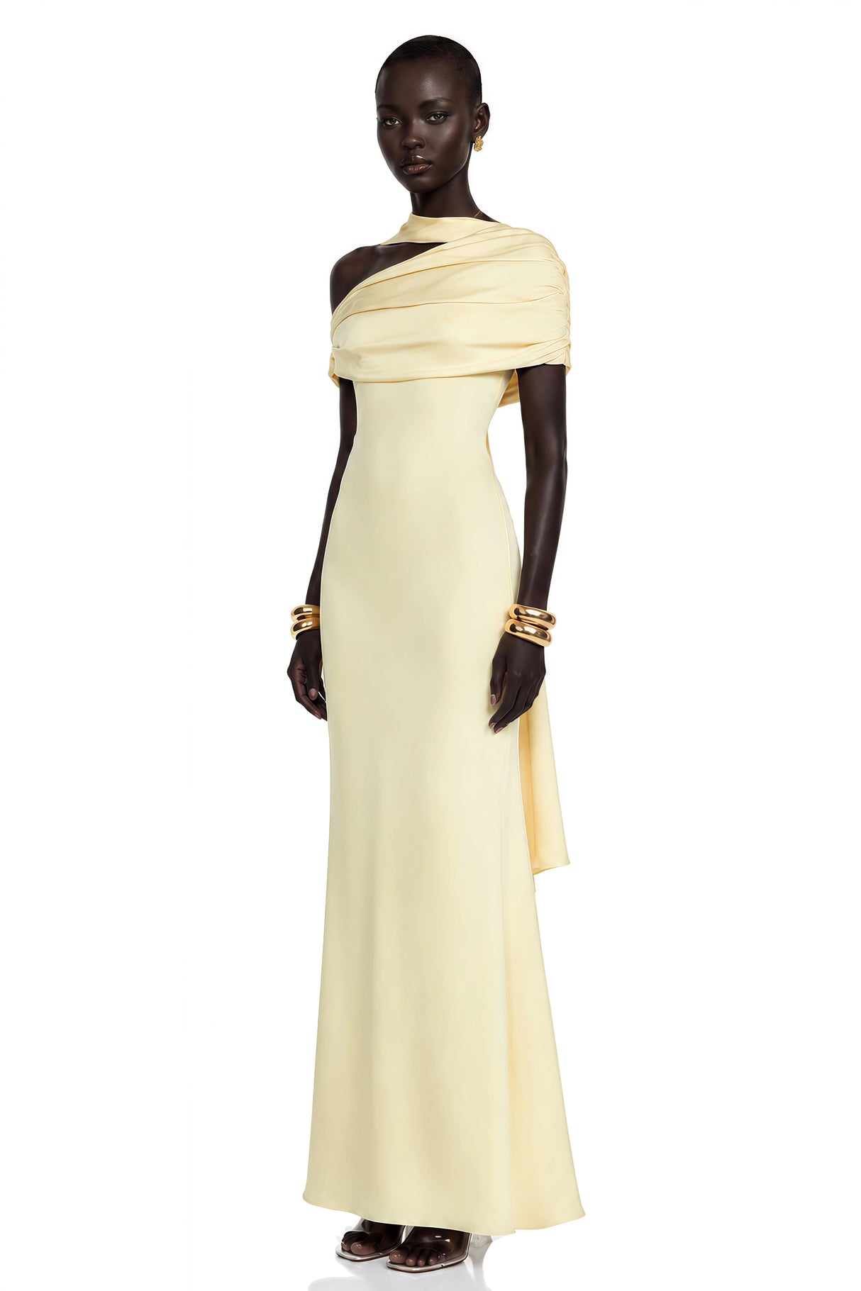 Benedetta Yellow One Shoulder Satin Maxi Dress