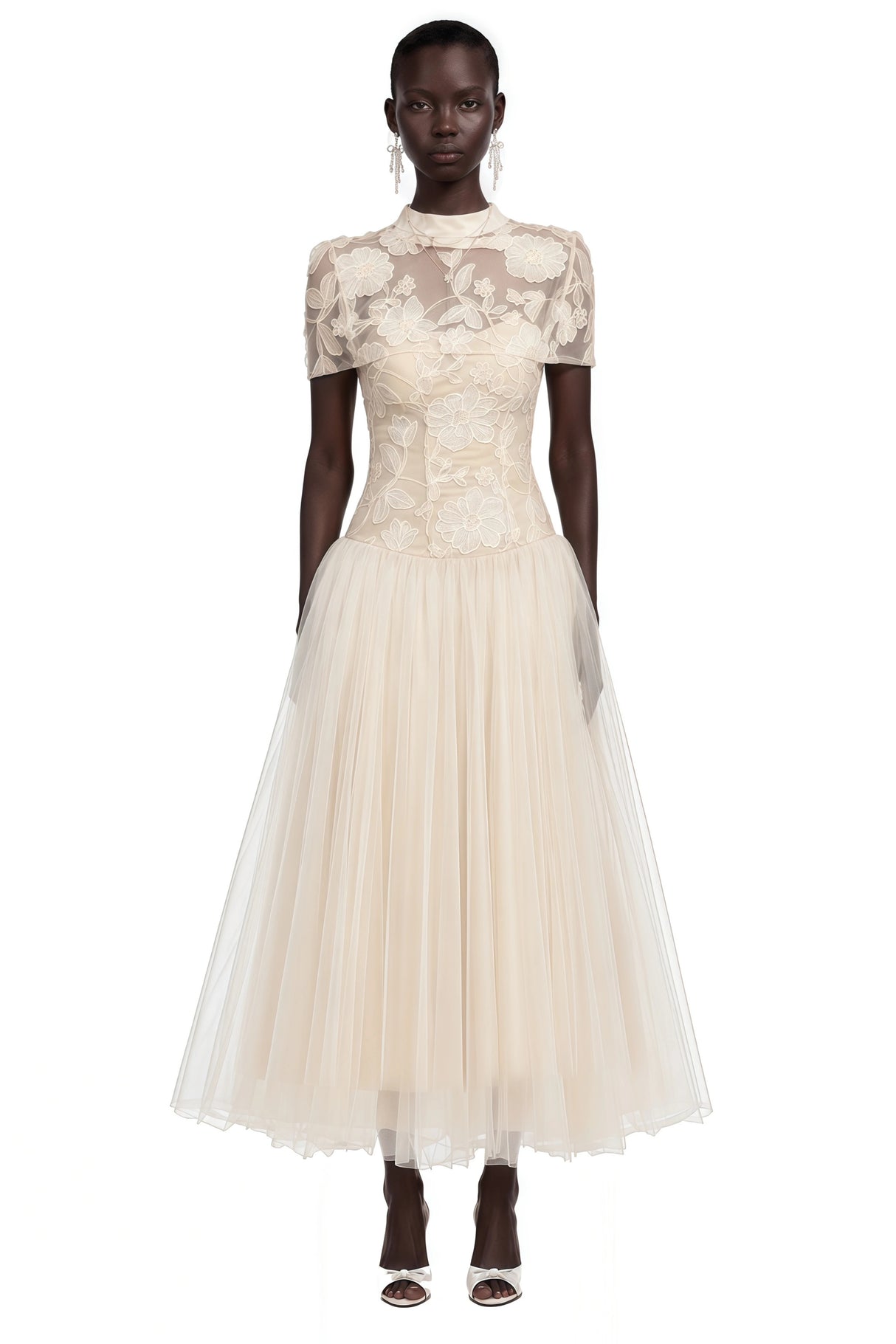 Benedicta Cream Floral Embroidered Maxi Dress