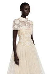 Benedicta Cream Floral Embroidered Maxi Dress