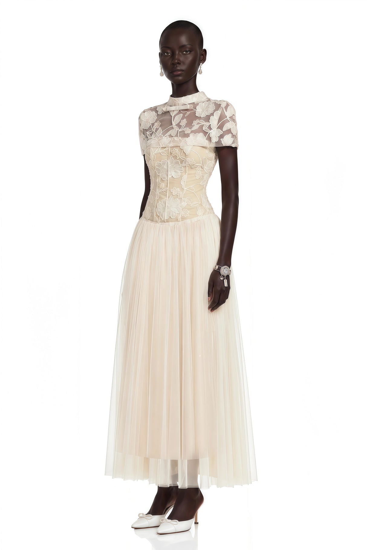 Benedicta Cream Floral Embroidered Maxi Dress