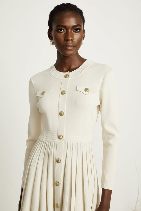 Bérengère white knitted pleated mini dress