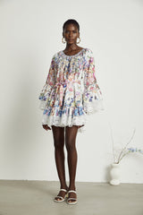 Bérénice floralprint lace trim mini dress