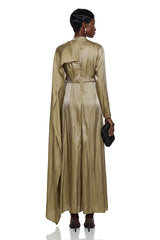 Berenike Gold Glossy Maxi Dress with Cape