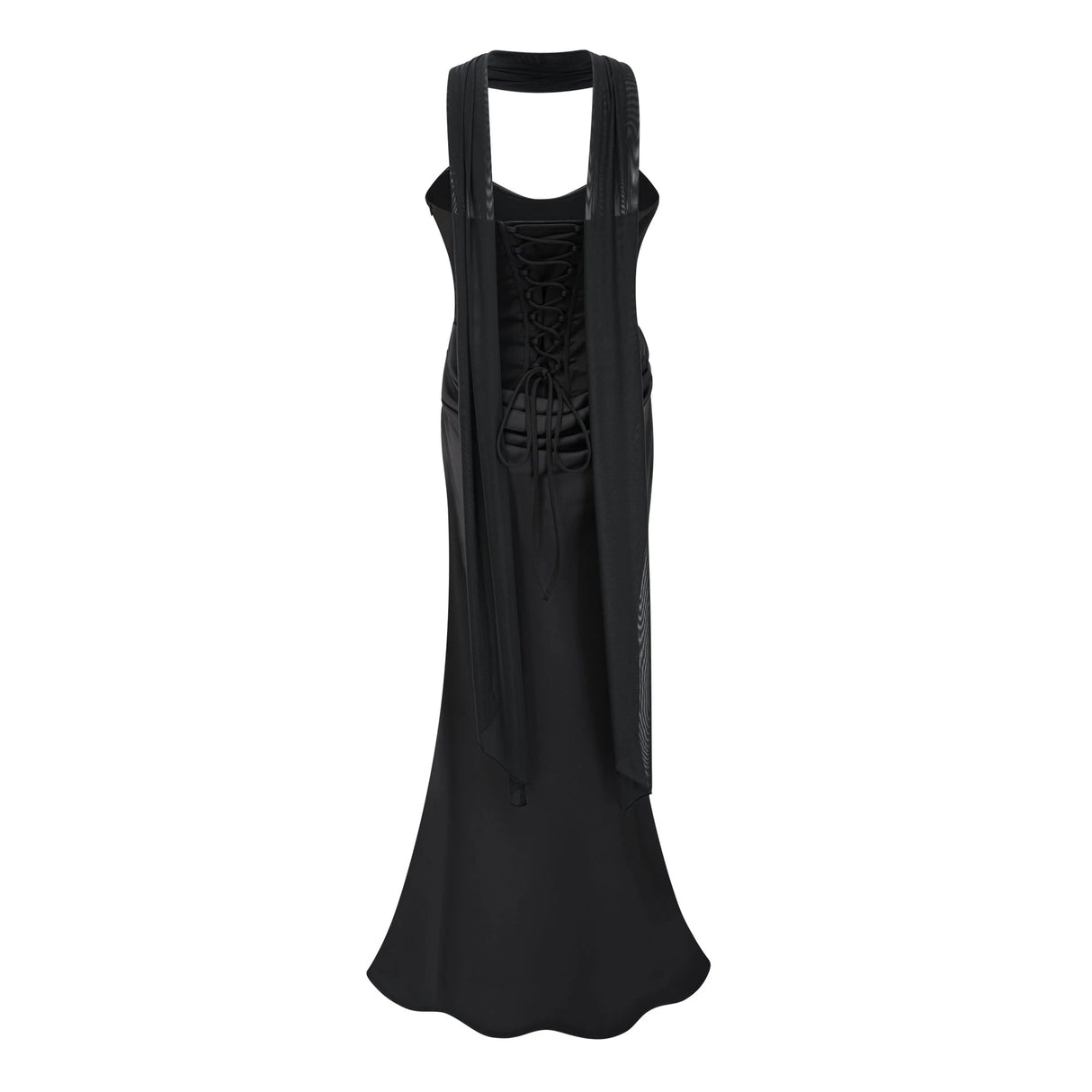 Berit Black Scarf Off Shoulder Ruched Maxi Dress