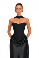 Berit Black Scarf Off Shoulder Ruched Maxi Dress