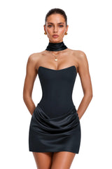 Berit Black Scarf Off Shoulder Ruched Mini Dress