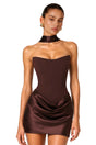 Berit Brown Scarf Off Shoulder Ruched Mini Dress