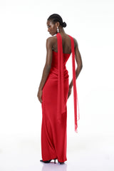 Berit Red Scarf Off Shoulder Ruched Maxi Dress