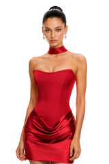 Berit Red Scarf Off Shoulder Ruched Mini Dress