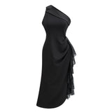 Bernadette Black LacePanel Asymmetrical Midi Dress