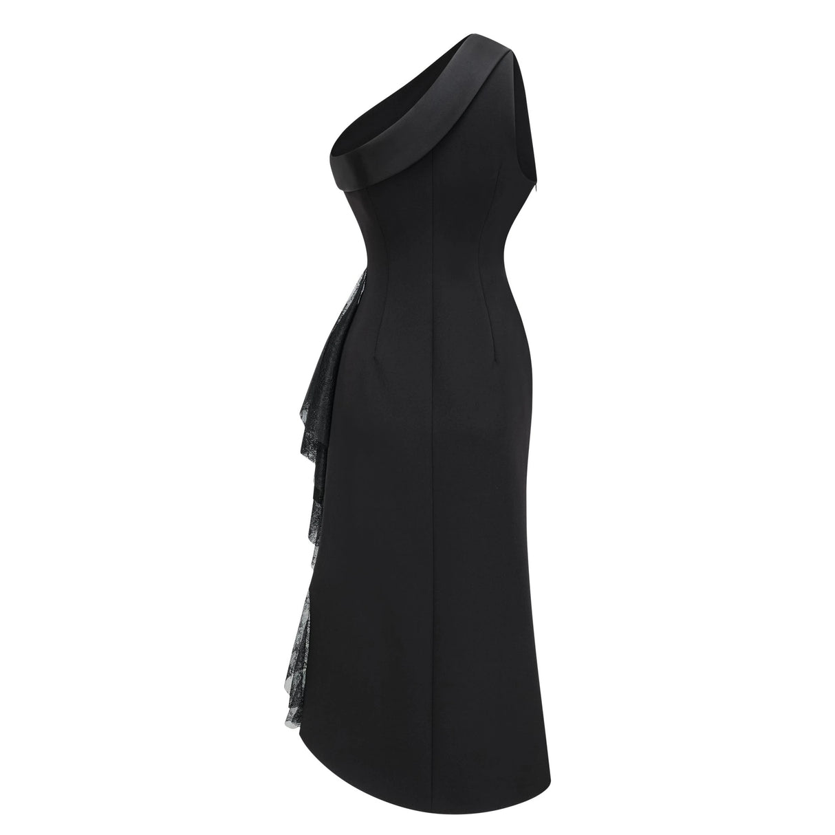 Bernadette Black LacePanel Asymmetrical Midi Dress