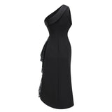 Bernadette Black LacePanel Asymmetrical Midi Dress
