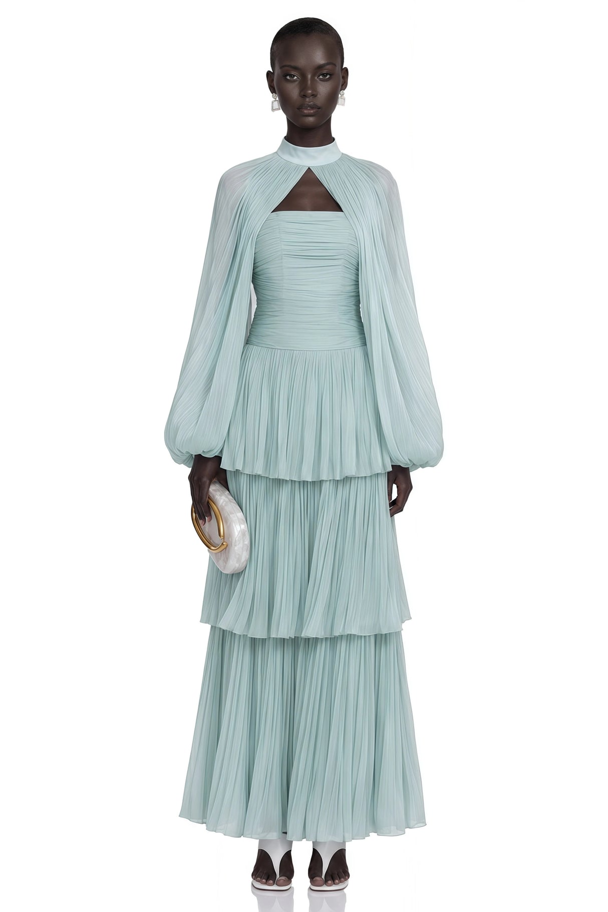 Bernice Green Glossy Cape  Tiered Dress Set