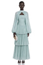 Bernice Green Glossy Cape  Tiered Dress Set
