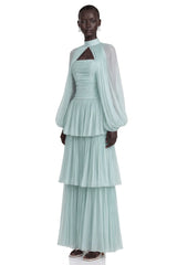 Bernice Green Glossy Cape  Tiered Dress Set