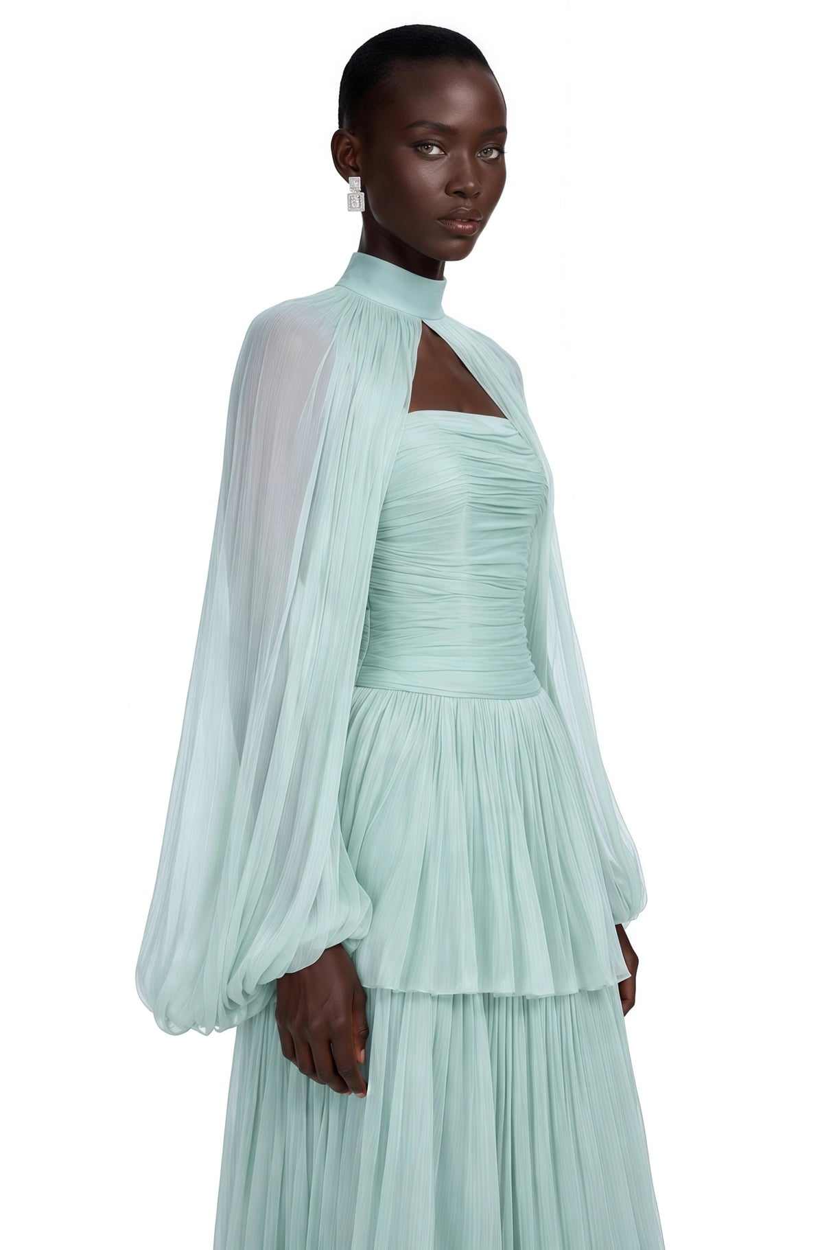 Bernice Green Glossy Cape  Tiered Dress Set