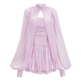 Bernice Lilac Glossy Cape  Dress Set