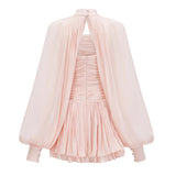 Bernice Pink Glossy Cape  Dress Set