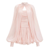 Bernice Pink Glossy Cape  Dress Set