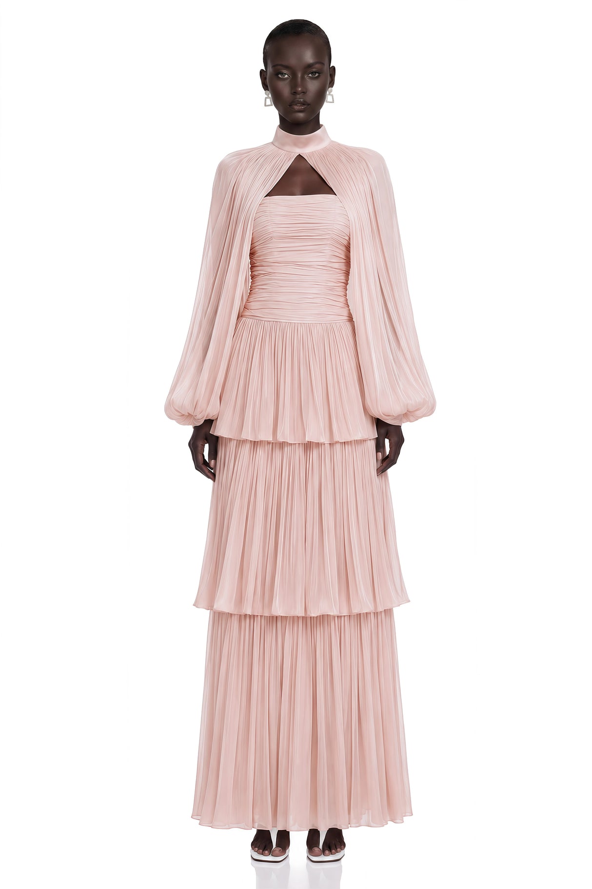 Bernice Pink Glossy Cape  Tiered Dress Set
