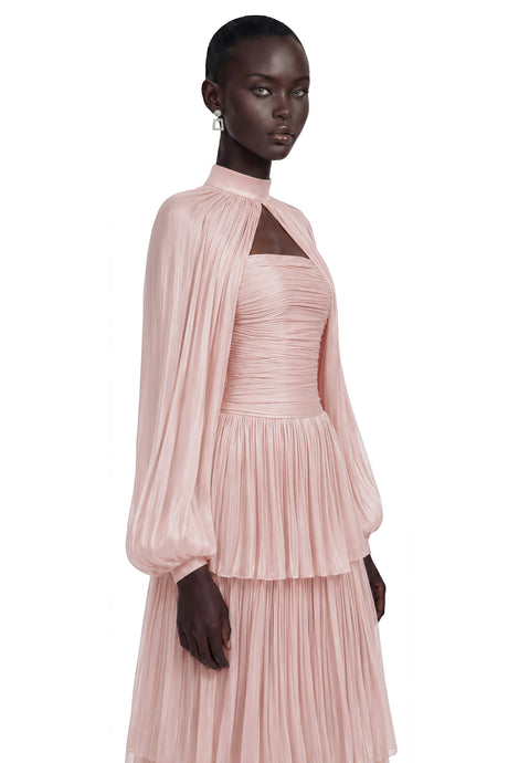 Bernice Pink Glossy Cape  Tiered Dress Set
