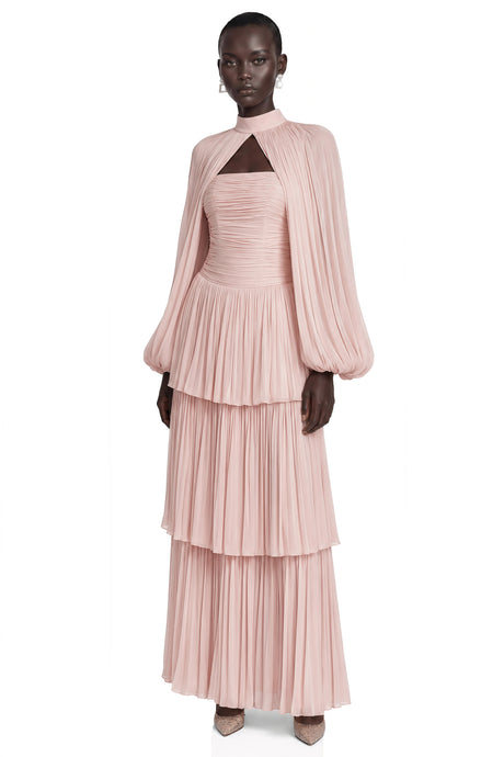 Bernice Pink Glossy Cape  Tiered Dress Set