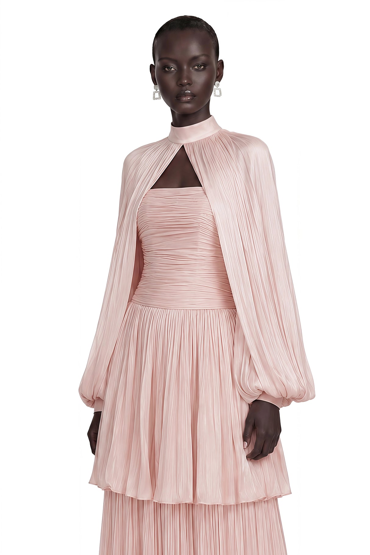 Bernice Pink Glossy Cape  Tiered Dress Set
