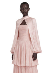 Bernice Pink Glossy Cape  Tiered Dress Set