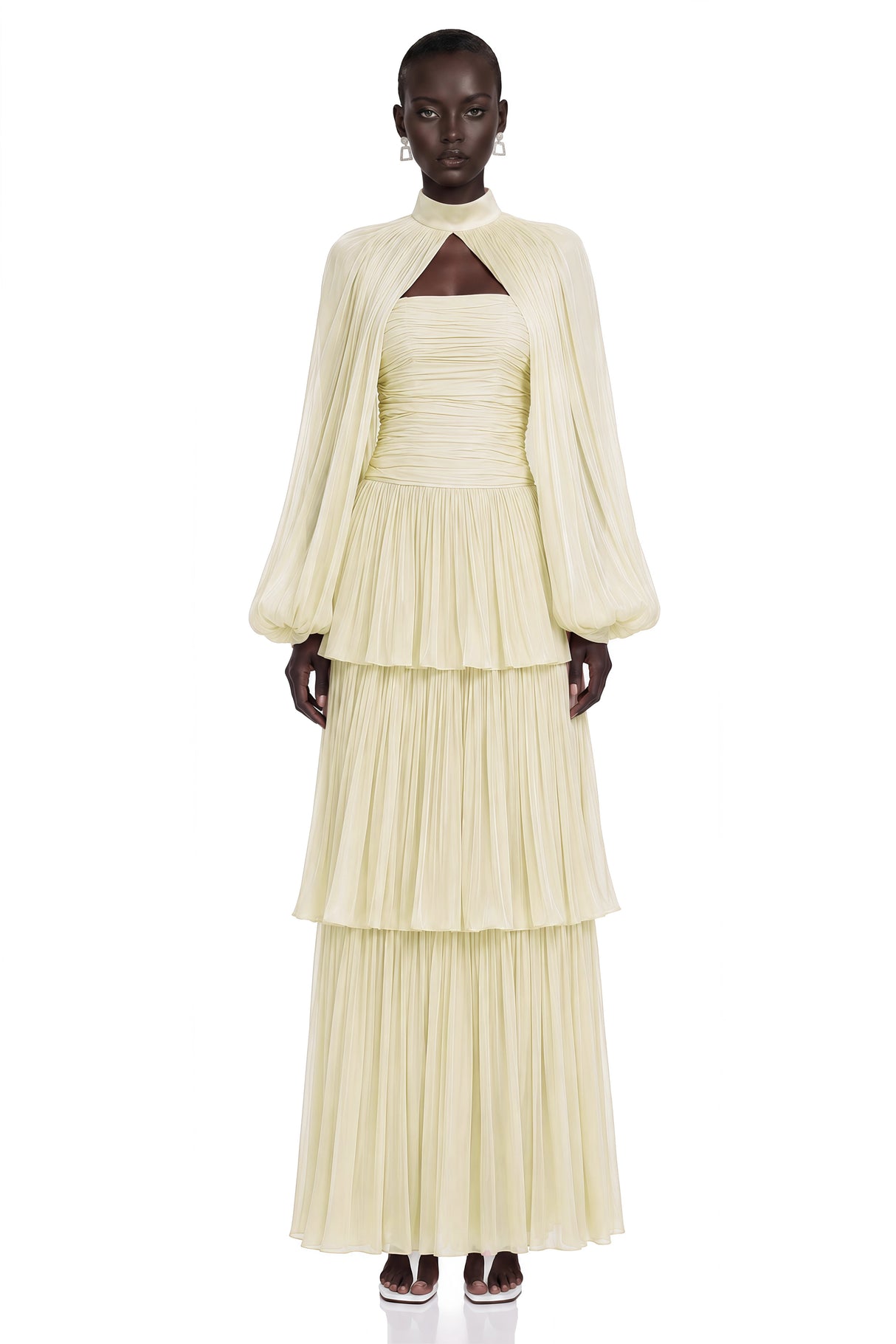 Bernice Yellow Glossy Cape  Tiered Dress Set