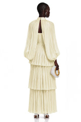 Bernice Yellow Glossy Cape  Tiered Dress Set