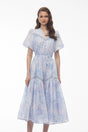 Beryl Blue Floral Print Ruched Midi Dress